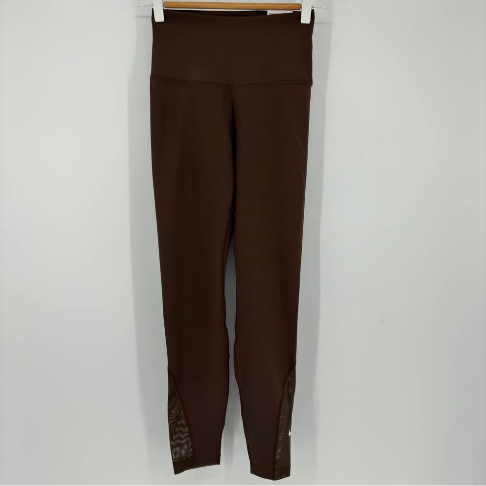 Nike One Dri-Fit‎ Leggings XS Chocolate Brown High Rise 7/8 Mesh Panel NWT